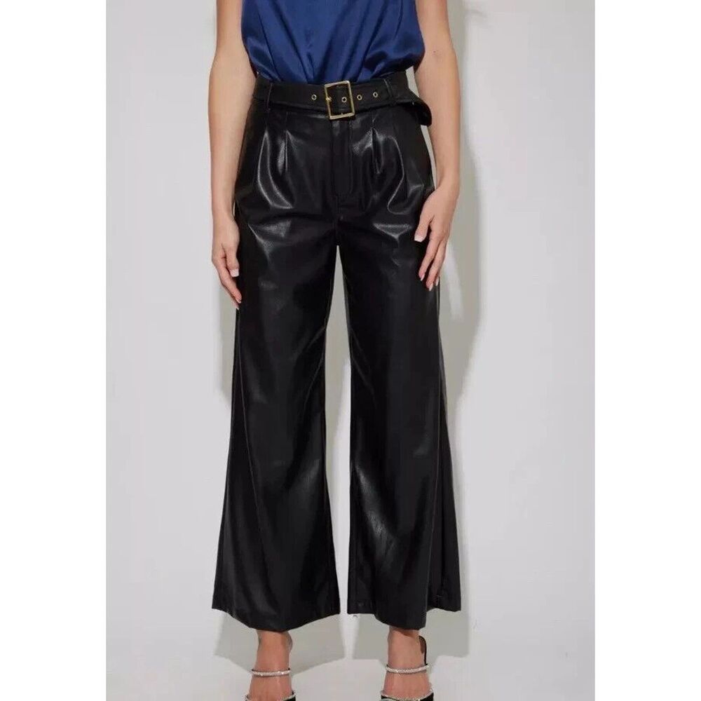Generation Love Women Genesis Vegan Leather Wide Leg Trouser Pants Black $248